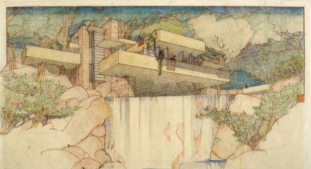 дом над водопадом. райт. эскиз