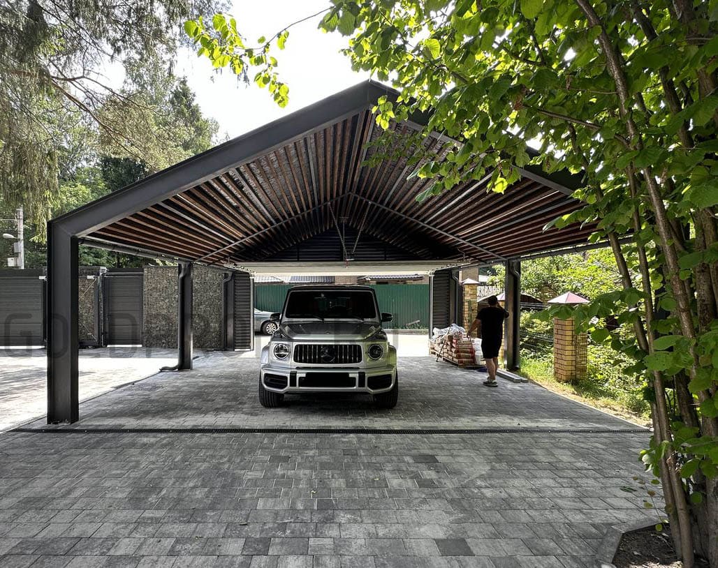 Шикарный металлический навес в стиле барн №8