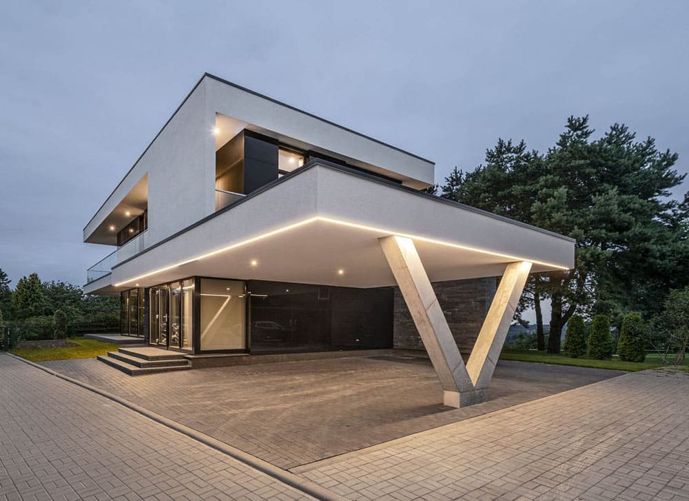 Бетонный навес как продолжение дома в стиле минимализм №13