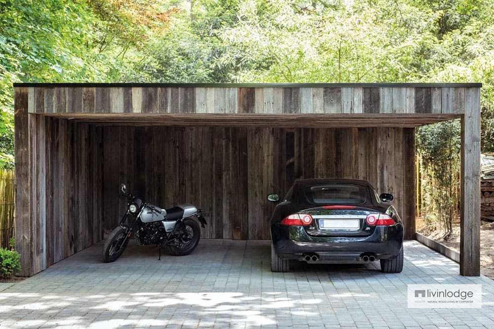 Стильный деревянный навес для двух авто №15