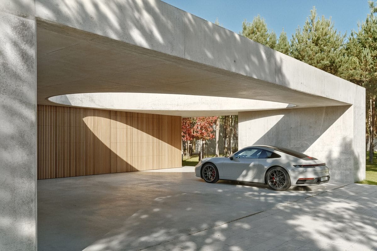 Роскошный минималистичный бетонный автомобильный навес №22