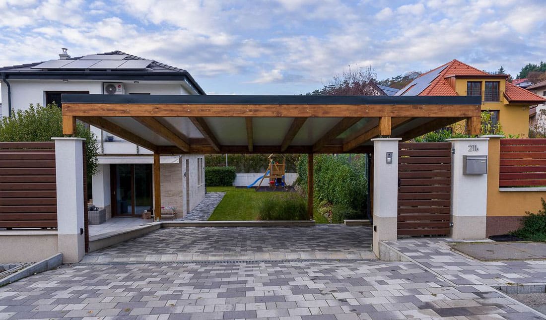 Проект навеса с плоской крышей из поликарбоната №28