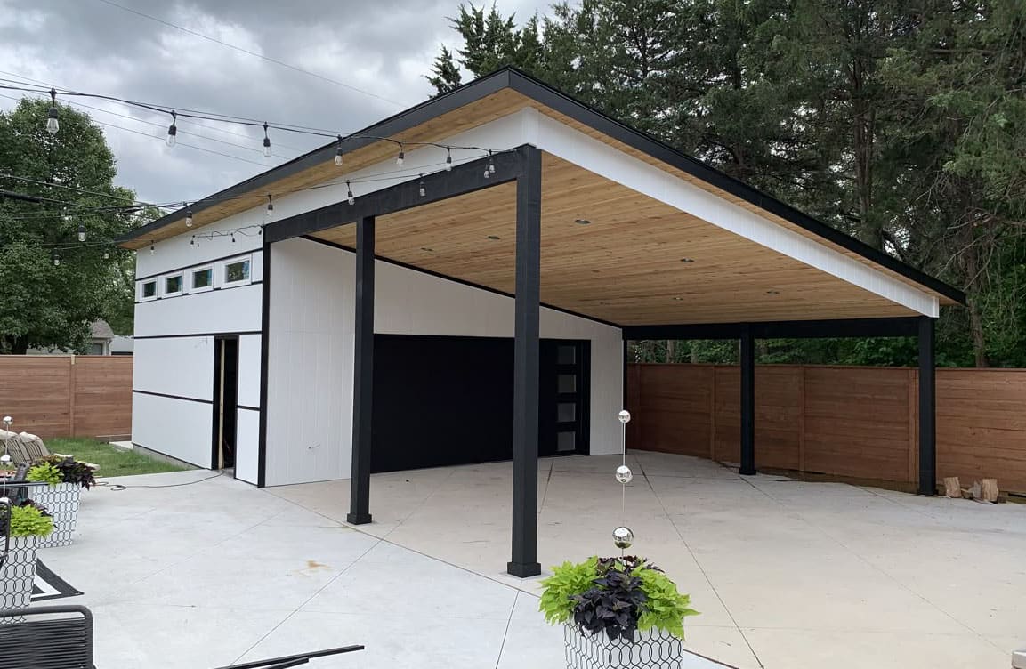 Автонавес с гаражом в графичном черно-белом дизайне №34