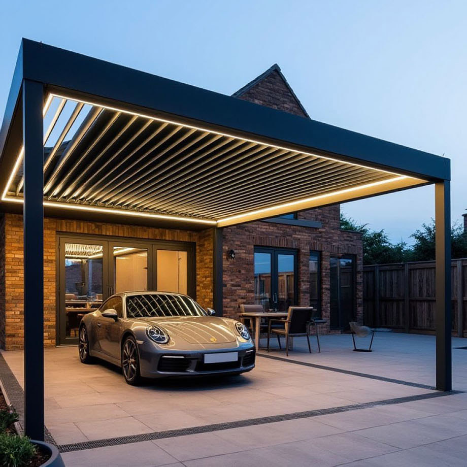 современный металлический навес для автомобиля