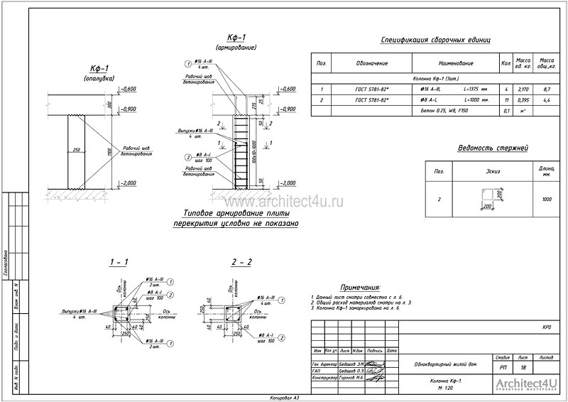 Конструктивное решение колонны Кф-1