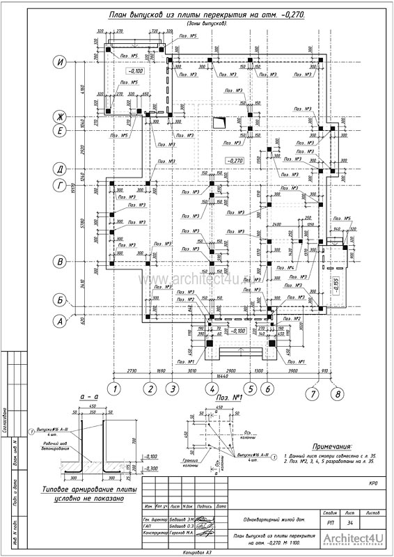 План выпусков из плиты перекрытия