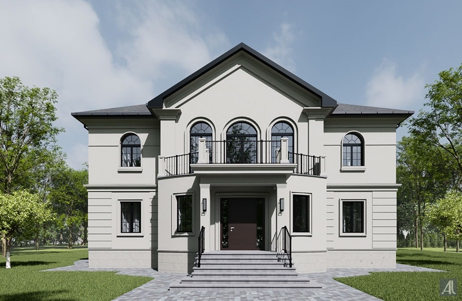 дизайн фасадов двухэтажного дома в современной классике