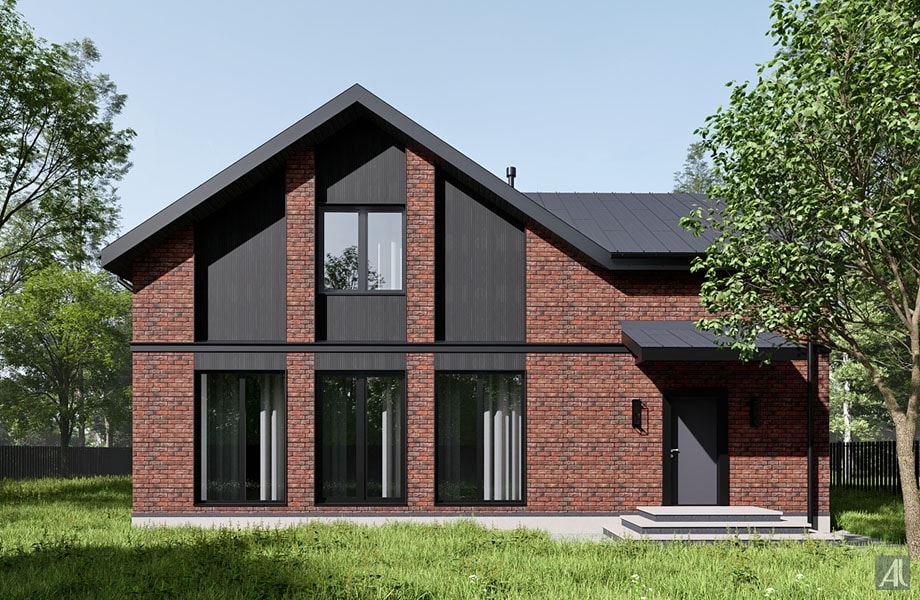 пример отделки фасадов коттеджа термопанелями под кирпич