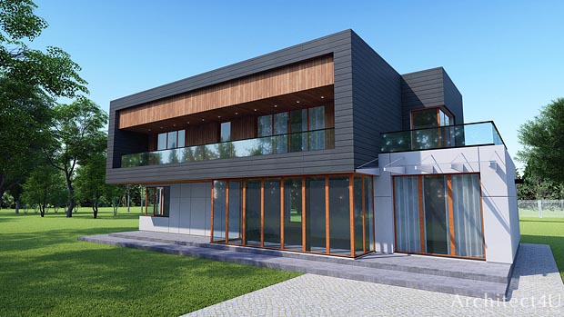 Визуализация дома со стороны входа на участок