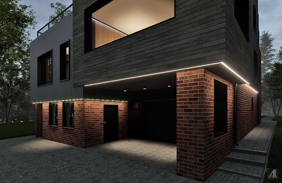 пример использования линейной подсветки фасадов