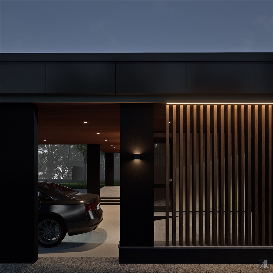 Пример решения архитектурной подсветки в зоне навеса и входной группы