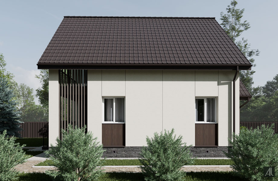 на этом фасаде рамы окон без перекраски - для сравнения