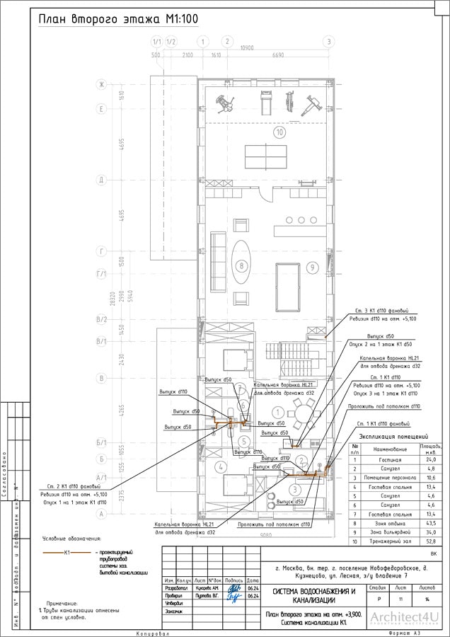 План системы канализации. 2 этаж