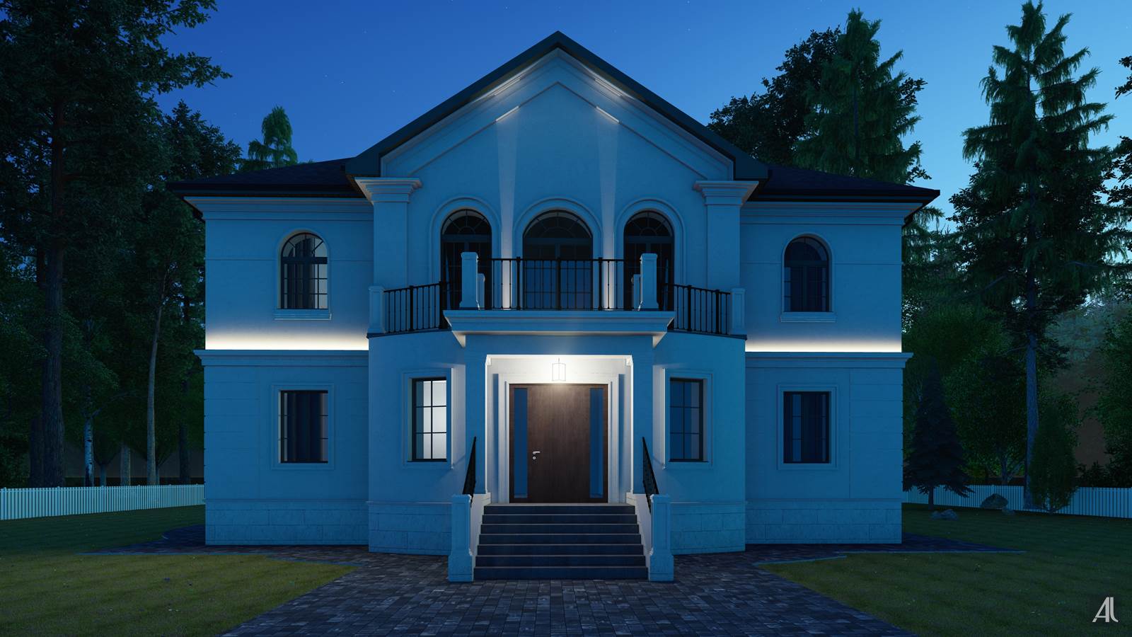 Согласованный вариант фасадного освещения дома - вид 1