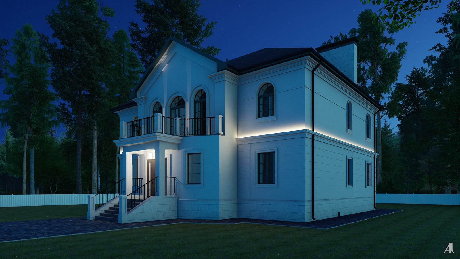 Согласованный вариант фасадного освещения дома - вид 2