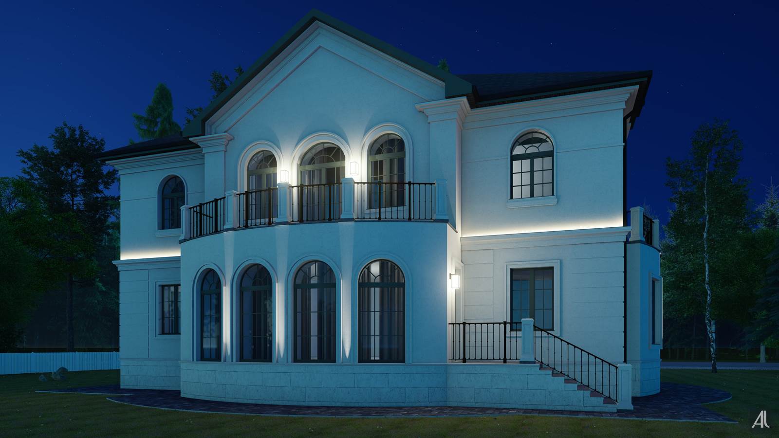 Согласованный вариант фасадного освещения дома - вид 4