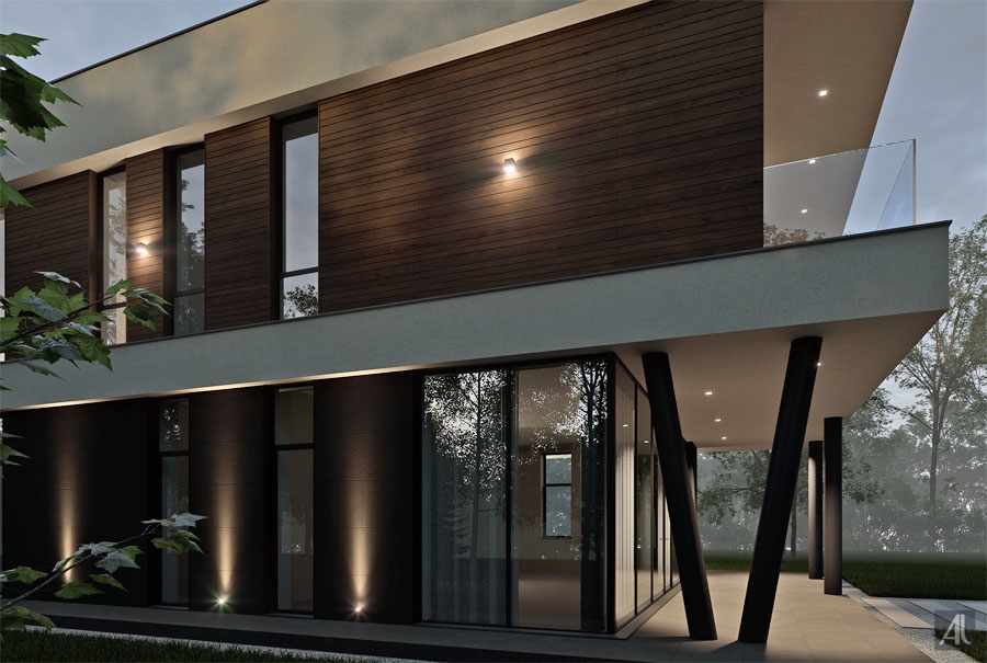 разработка решений фасадного освещения соверменных домов