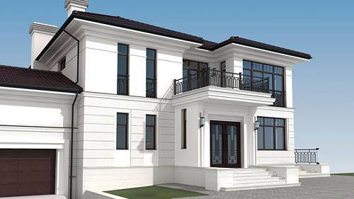 Каменный фасад частного дома в классическом стиле