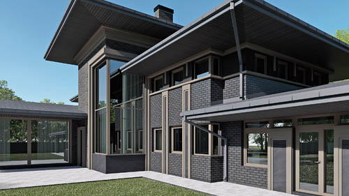 Клинкерный фасад дома в стиле Райта