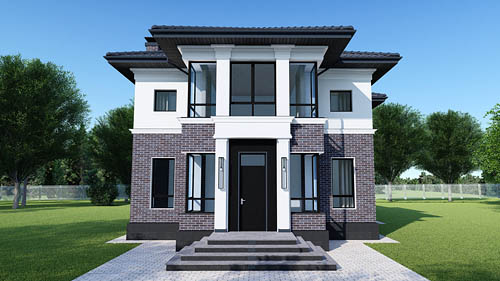 Комбинированный фасад дома в стиле Райта