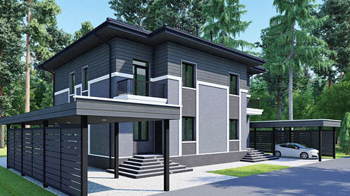 Комбинированный фасад двухэтажного дома в Сочи