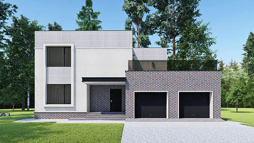 Комбинированный фасад двухэтажного дома в современном стиле