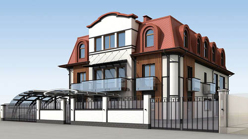3D визуализация дизайна одноэтажного дома с мансардой