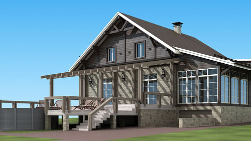 Комбинированный фасад деревянного каркасного дома