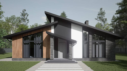 Комбинированный фасад одноэтажного дома в современном стиле в Самарской области