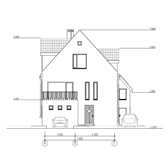 Чертеж главного фасада