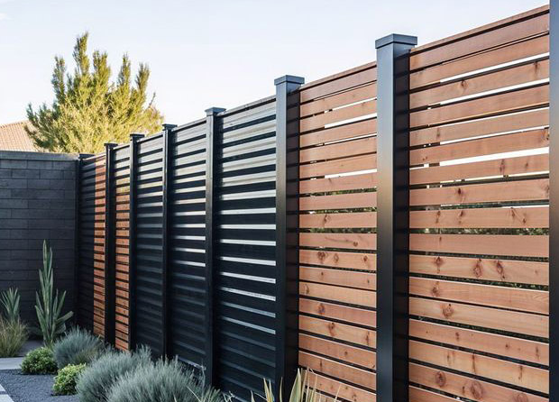 Комбинированный забор из профлиста и деревянных досок