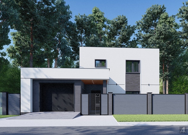 дизайн забора для дома с фасадами в современном стиле - финальный вариант